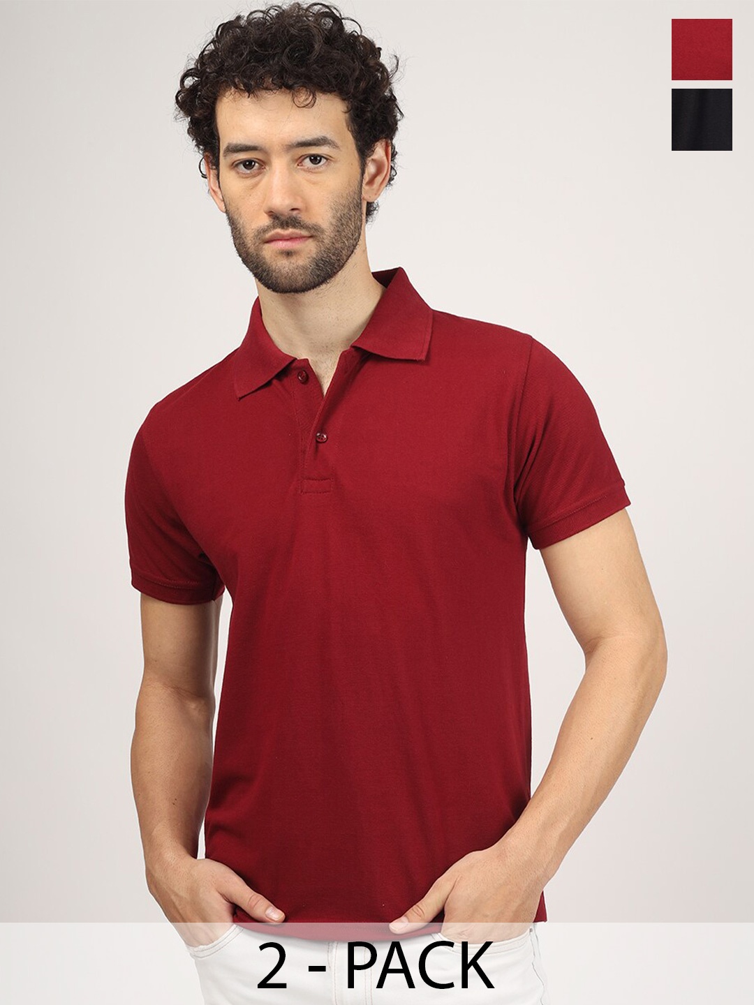

Greylongg Pack Of 2 Polo Collar Short Sleeves T-shirts, Maroon