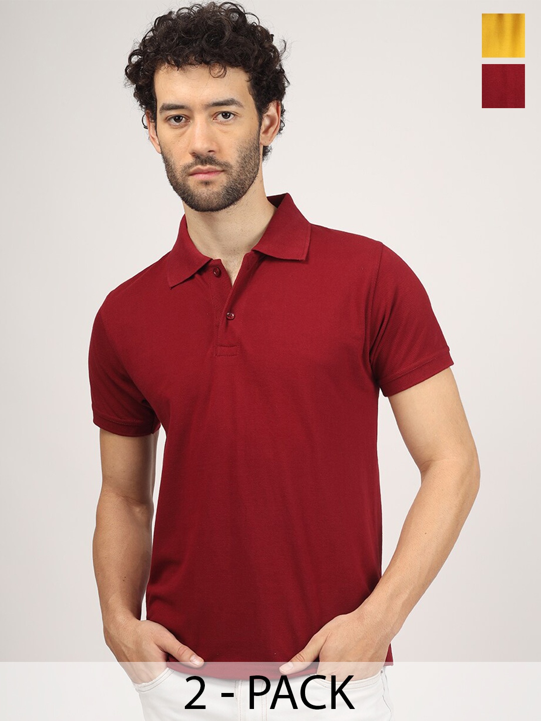 

Greylongg Pack Of 2 Polo Collar Short Sleeves T-shirts, Red