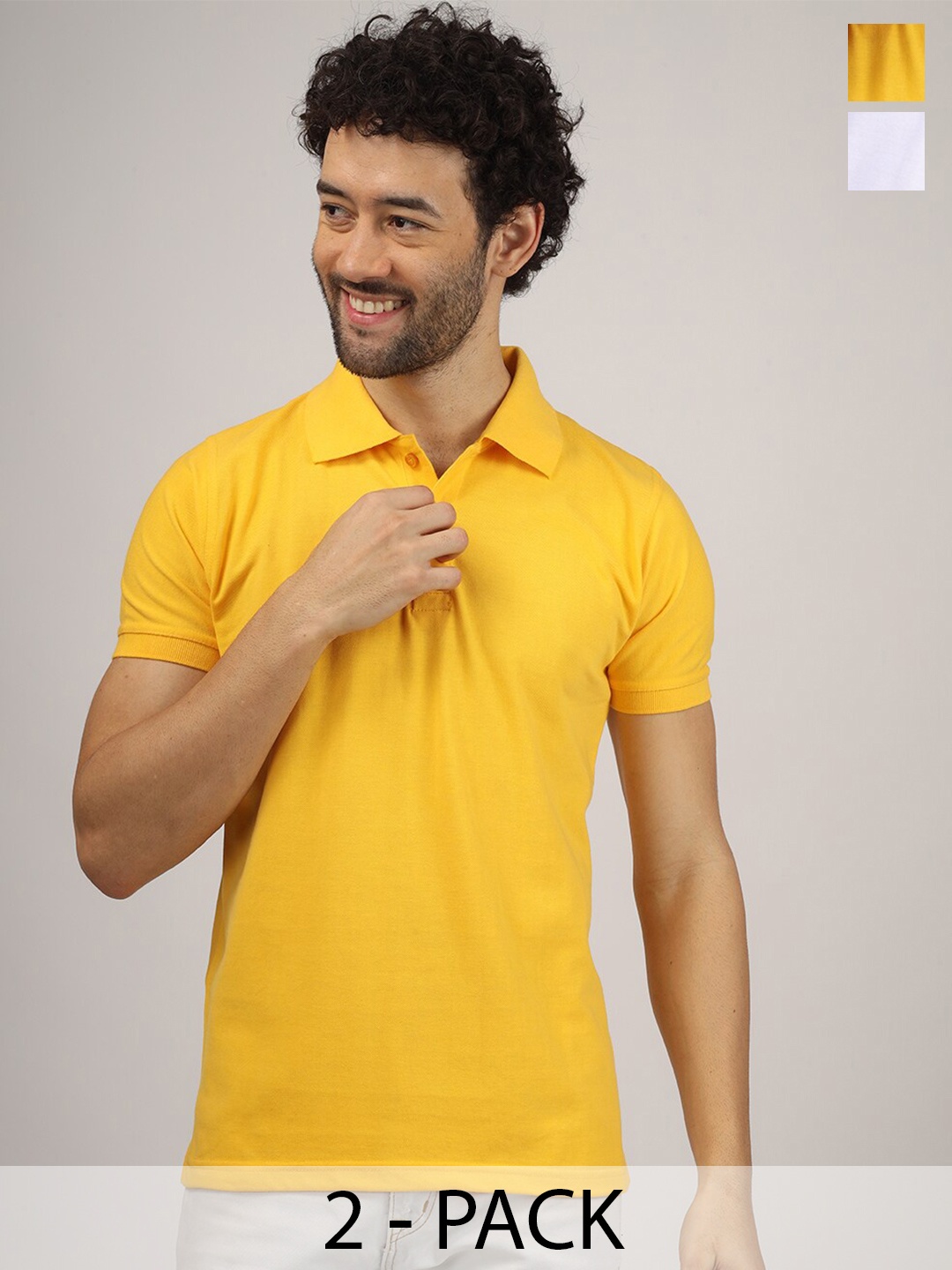 

Greylongg Pack Of 2 Polo Collar Short Sleeves T-shirts, Yellow