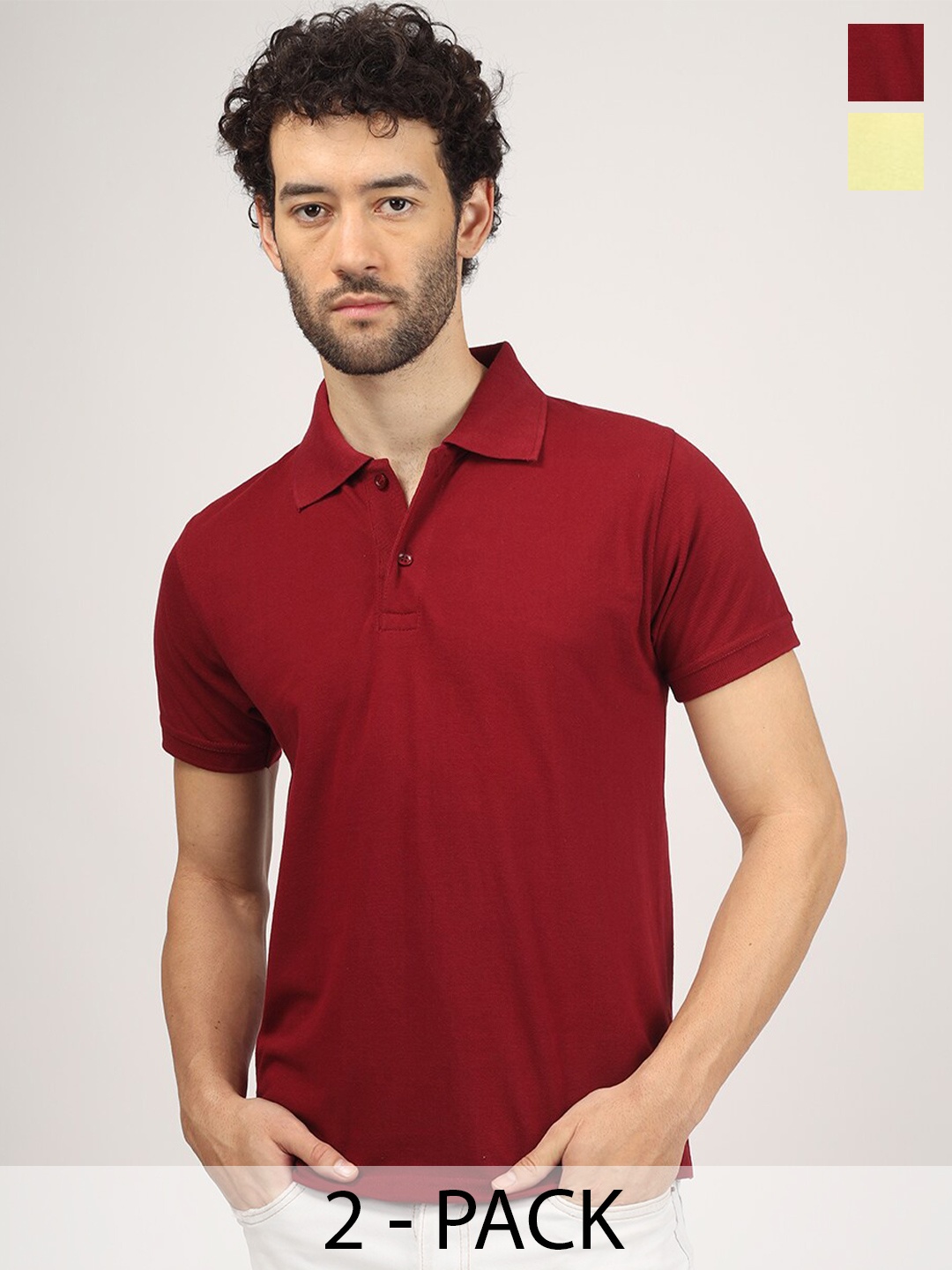 

Greylongg Pack Of 2 Polo Collar Cotton Regular T-shirt, Maroon