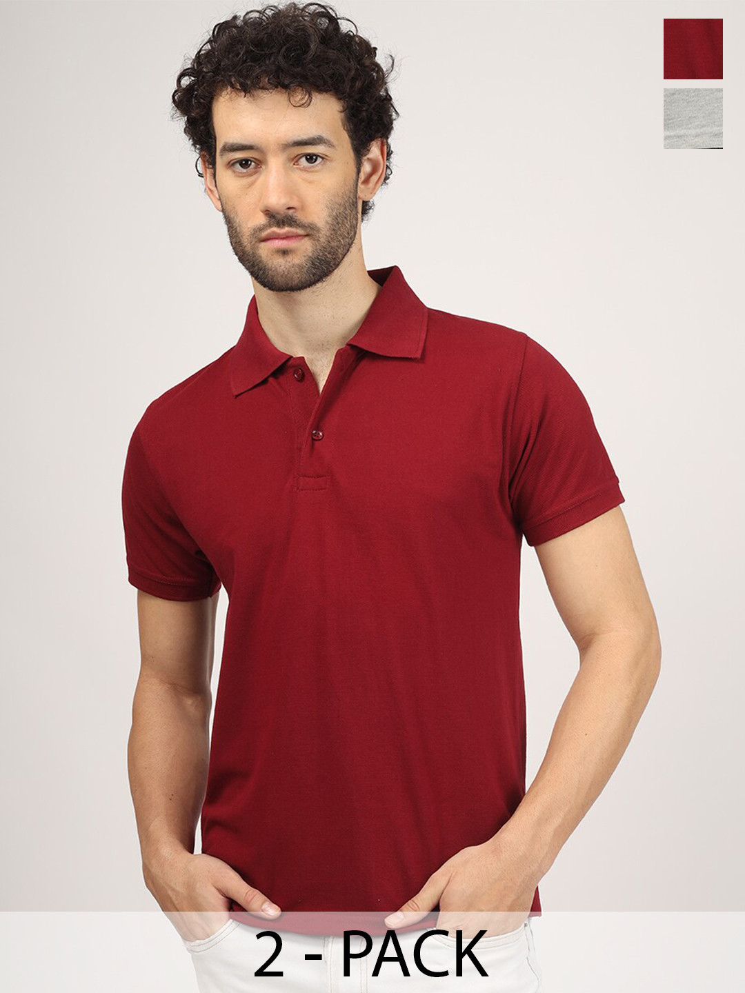 

Greylongg Pack Of 2 Polo Collar Cotton Regular T-shirt, Maroon
