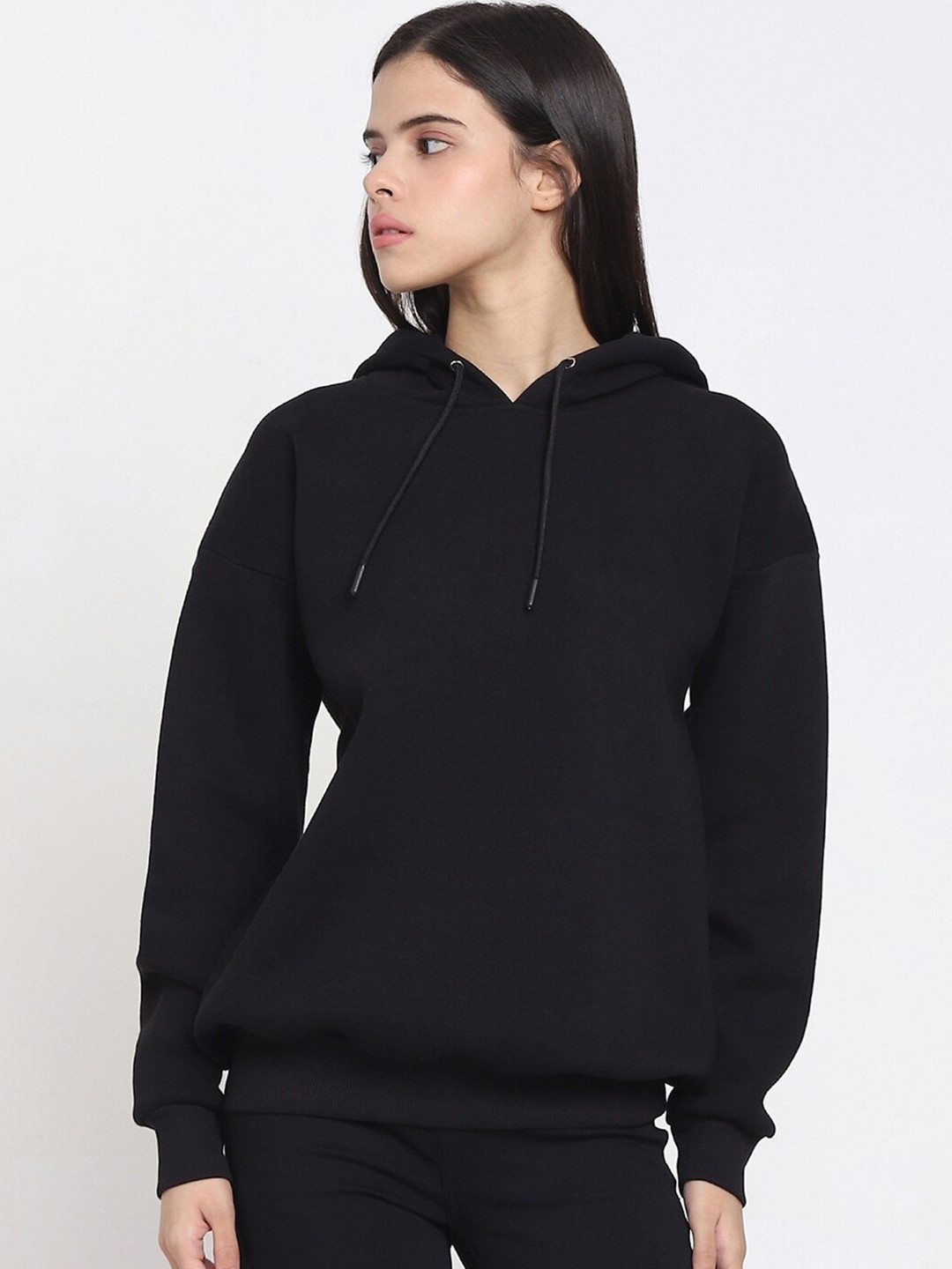 

Bewakoof Hooded Oversized Fleece Sweatshirt, Black