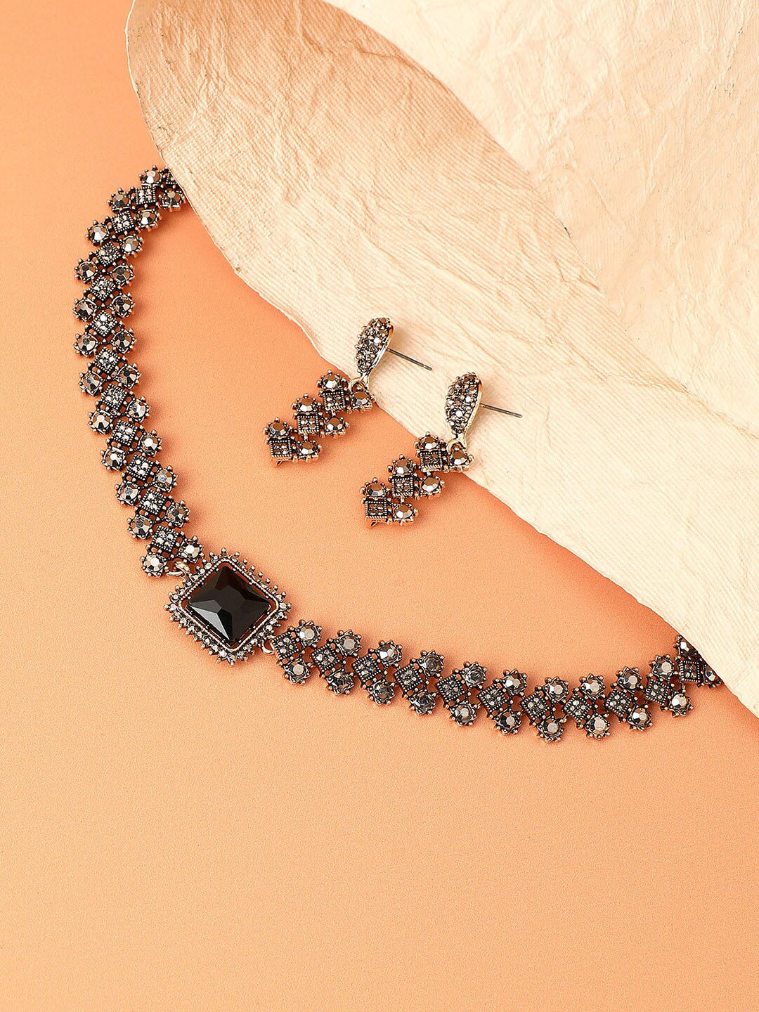 

SOHI Gold-Plated Crystal-Stones Studded Statement Jewellery Set