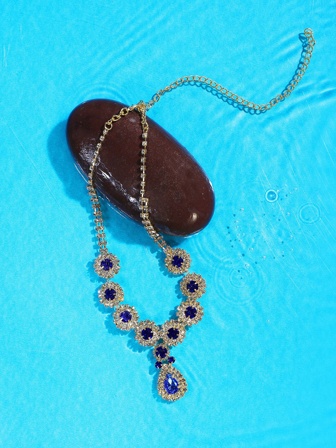 

SOHI Silver-Plated Stone Studded Statement Necklace, Gold