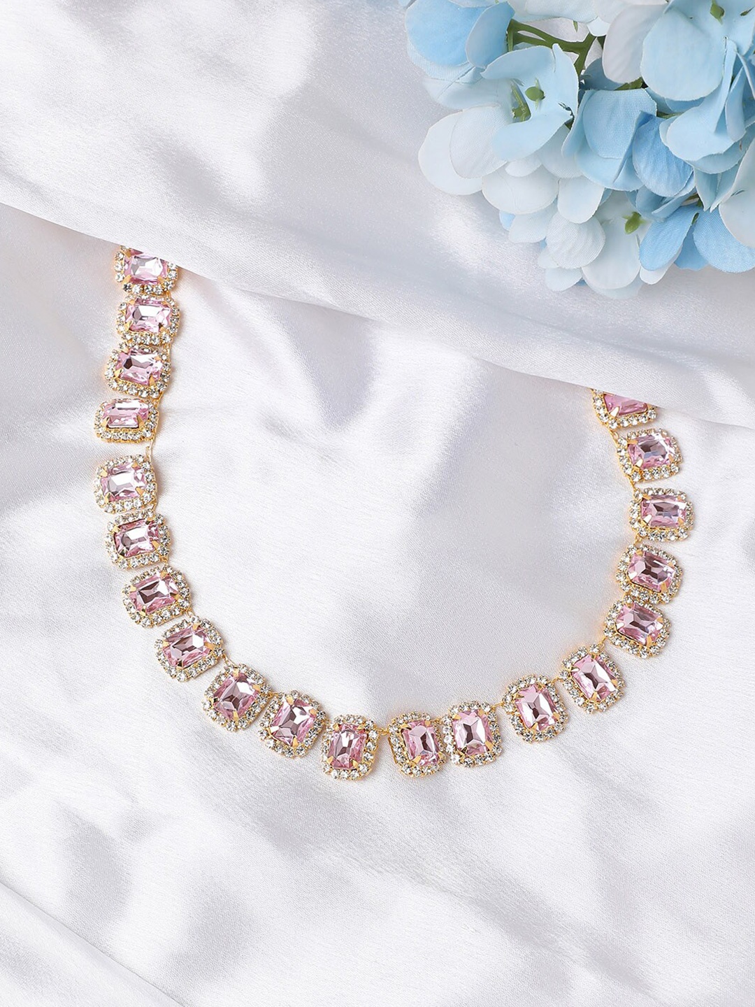 

SOHI Silver-Plated Stone Studded Minimal Necklace, Gold