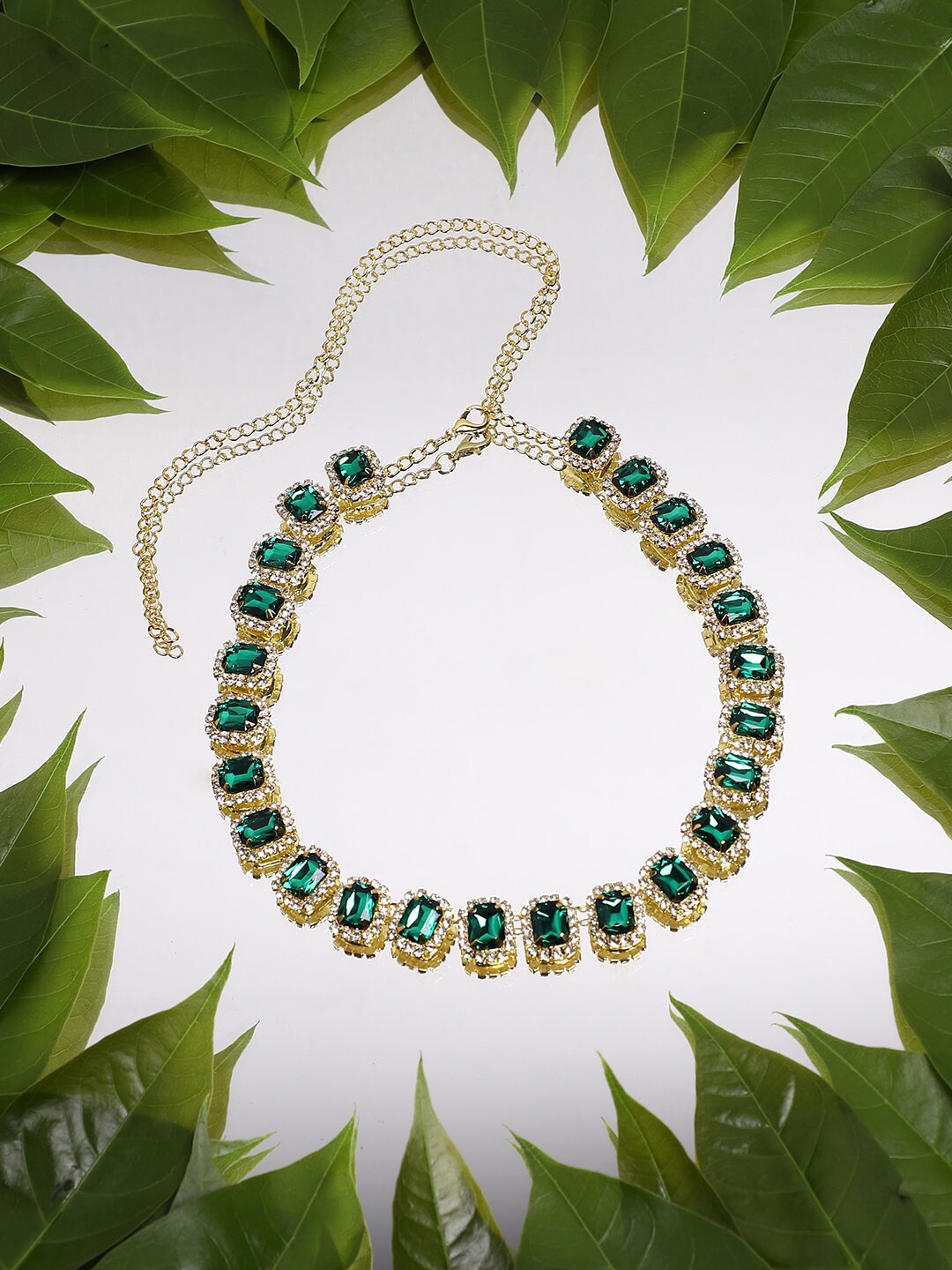 

SOHI Silver-Plated Stone-Studded Choker Necklace, Gold