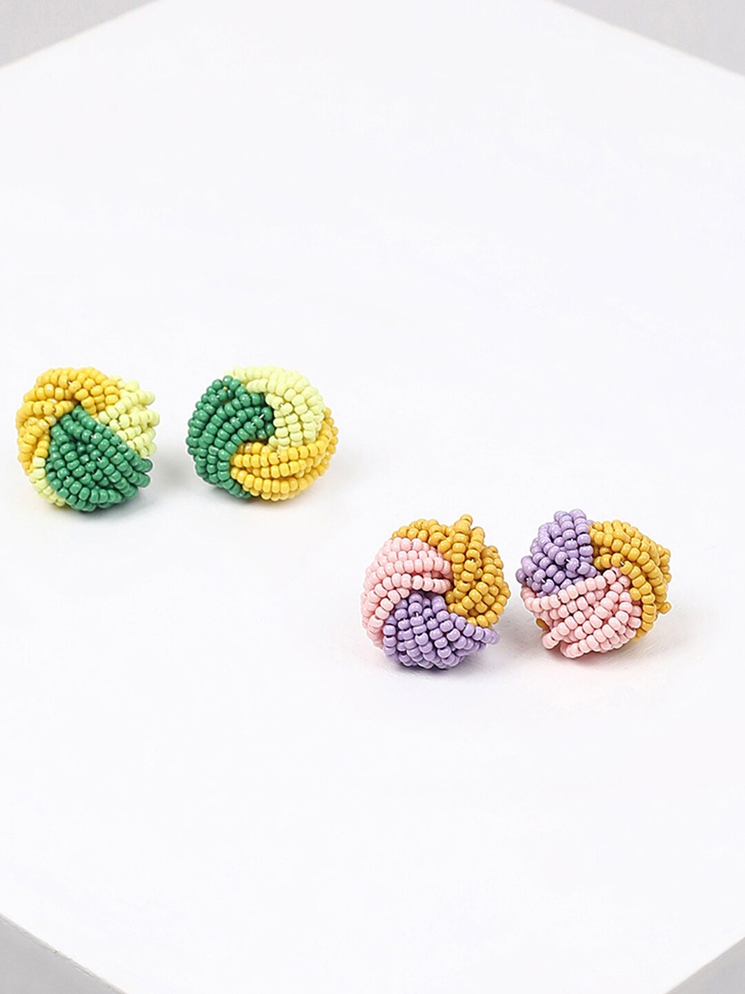 

SOHI Set Of 2 Gold-Plated Artificial Beads Beaded Studs Earrings, Green