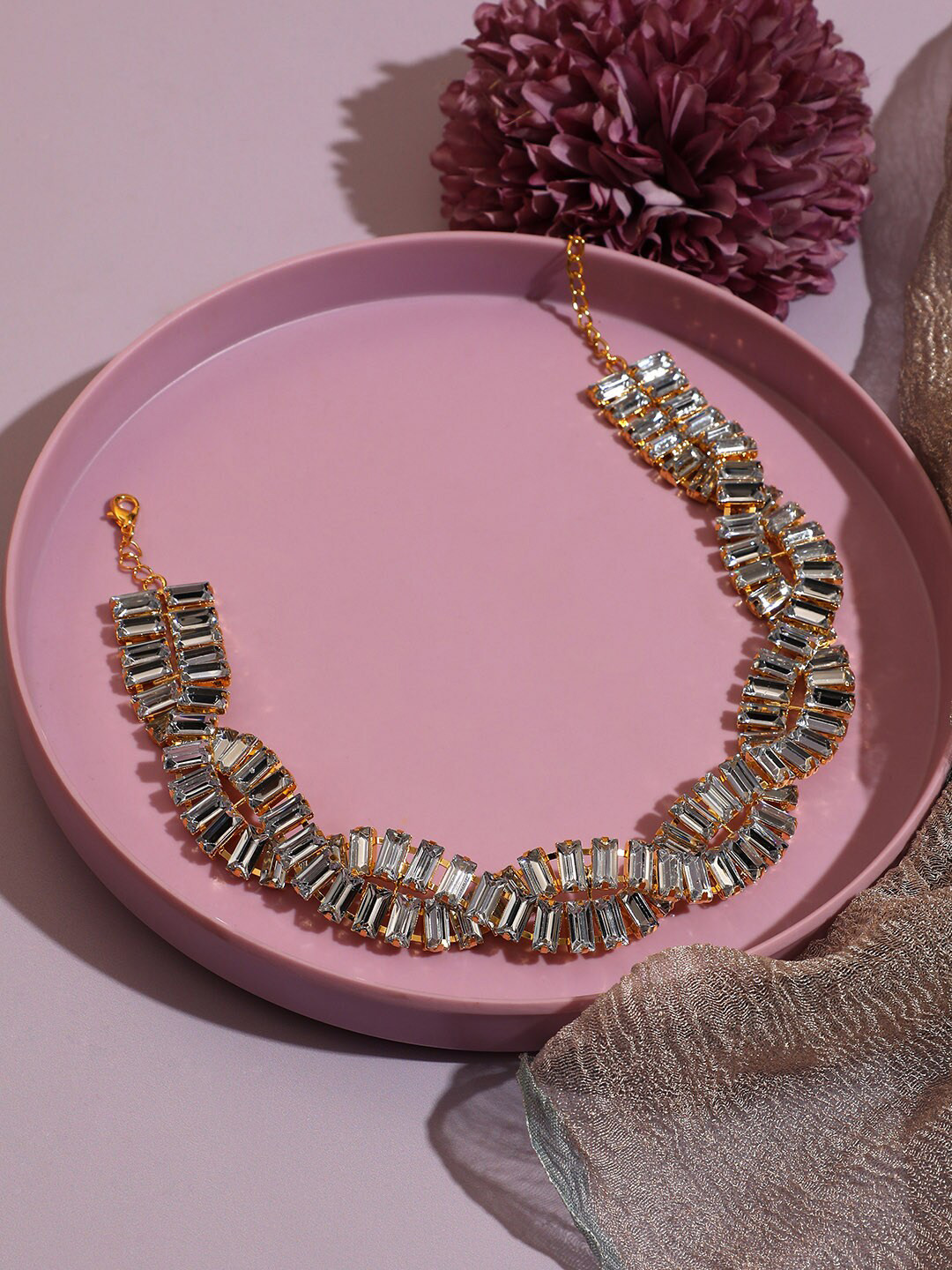 

SOHI Silver-Plated Studded Designer Party Necklace, Gold