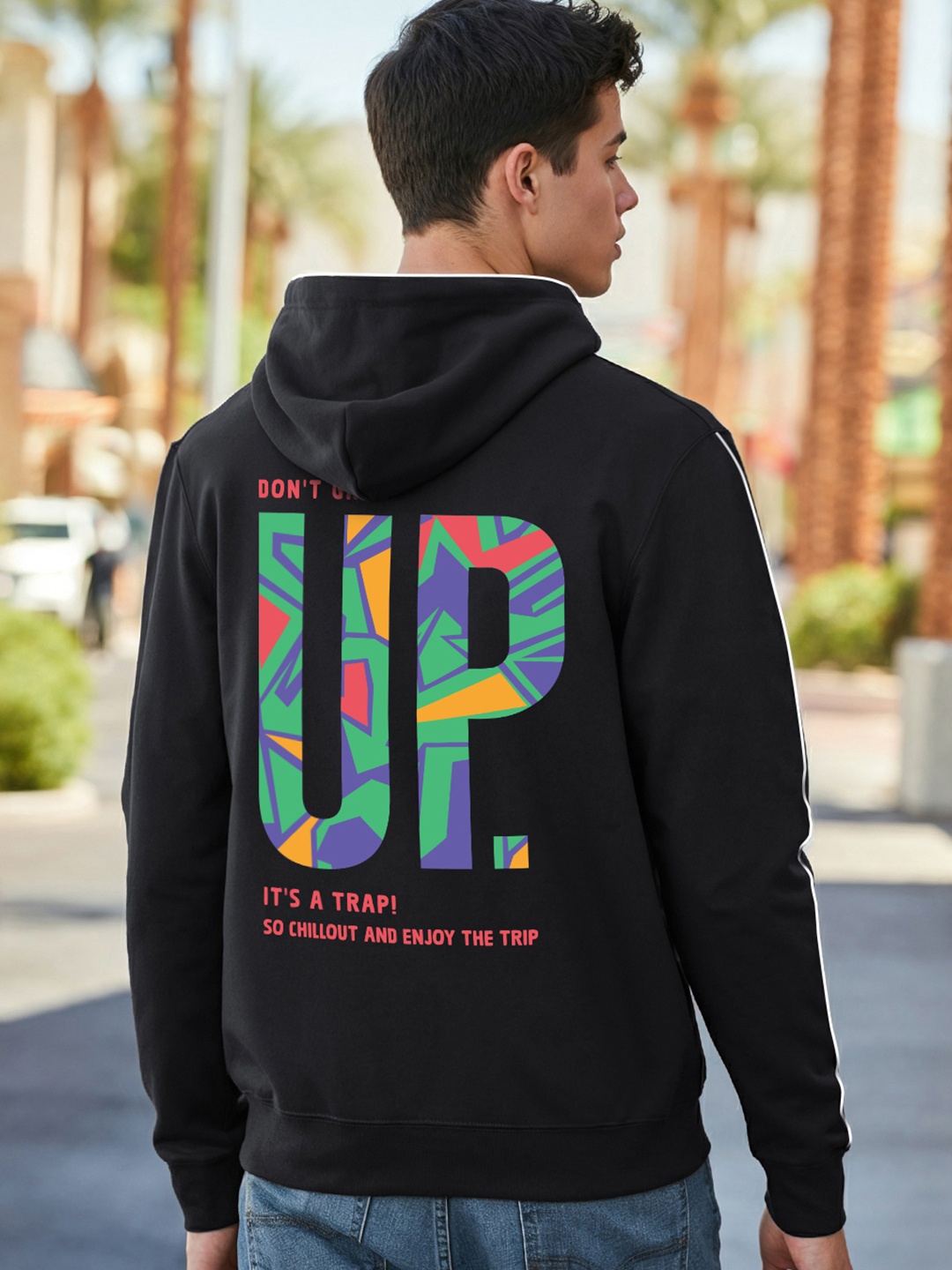 Bewakoof Dont Grow Up Typography Printed Hooded Sweatshirt, Black