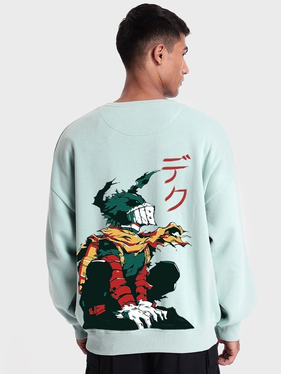 

Bewakoof Sea Green Deku Graphic Printed Fleece Oversized Sweatshirt