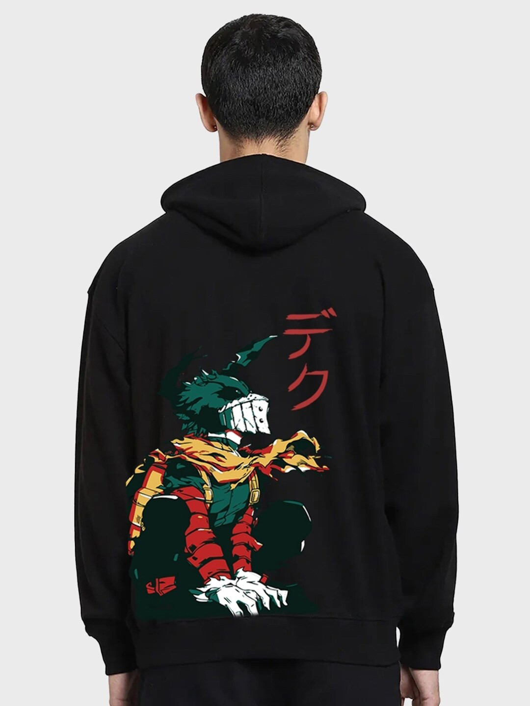 

Bewakoof Black Deku Graphic Printed Hooded Fleece Oversized Sweatshirt