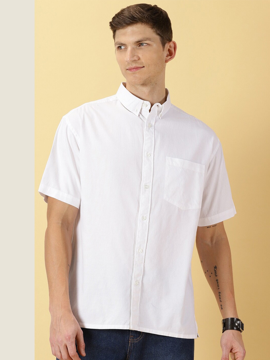 

Thomas Scott Relaxed Boxy Fit Drop-Shoulder Sleeves Pure Cotton Casual Shirt, White