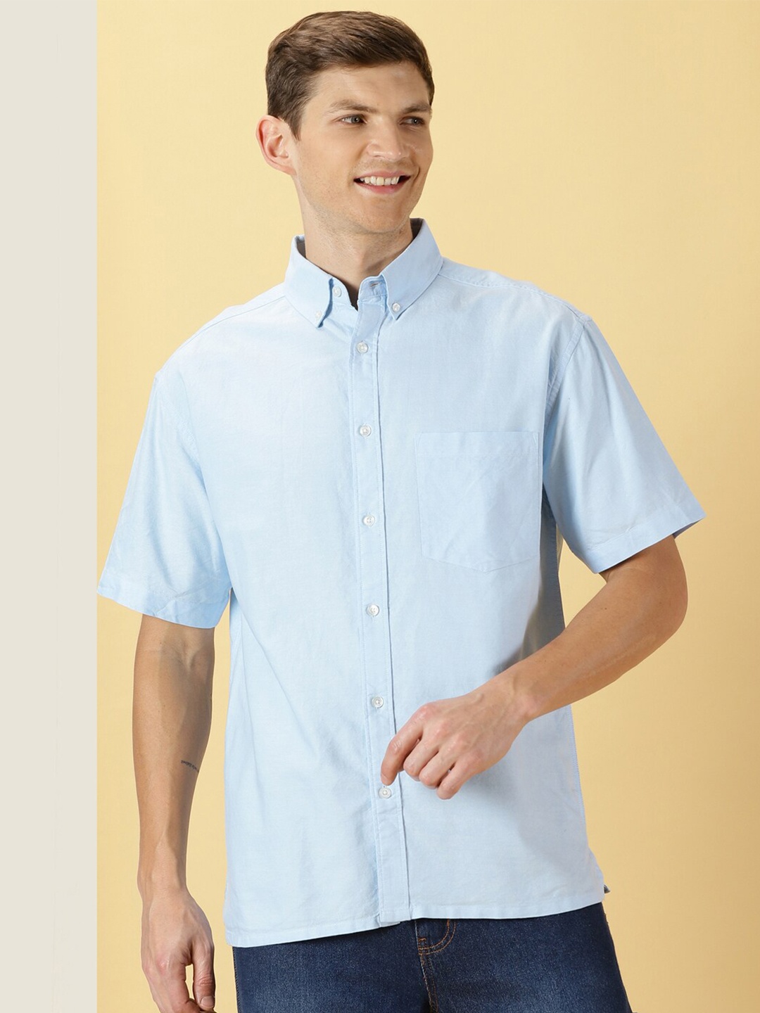 

Thomas Scott Button Down Collar Relaxed Boxy Cotton Casual Shirt, Blue