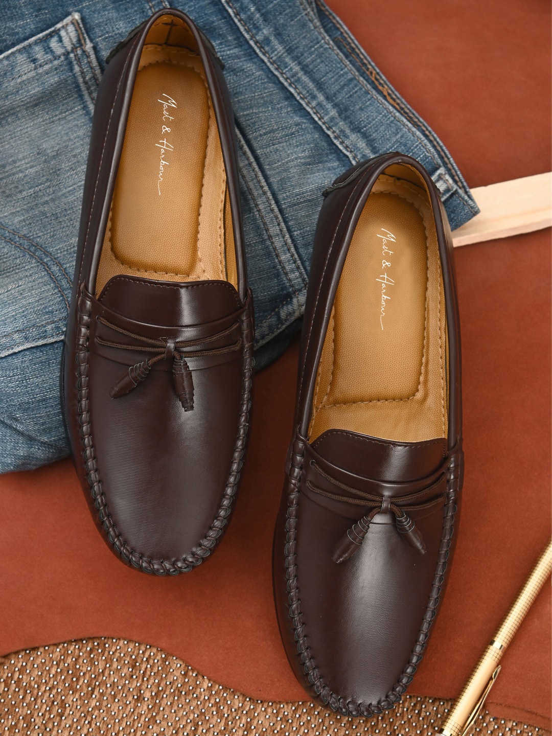 

Mast & Harbour Men Brown Antibacterial Lightweight Penny Loafers