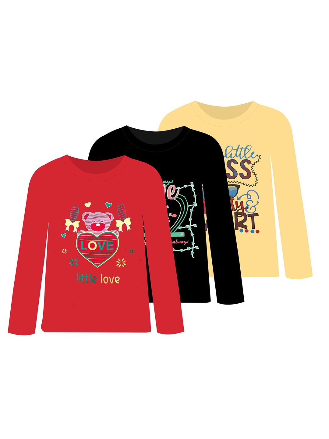 

CoolTees4U Girls Pack Of 3 Typography Printed Cotton T-shirts, Red