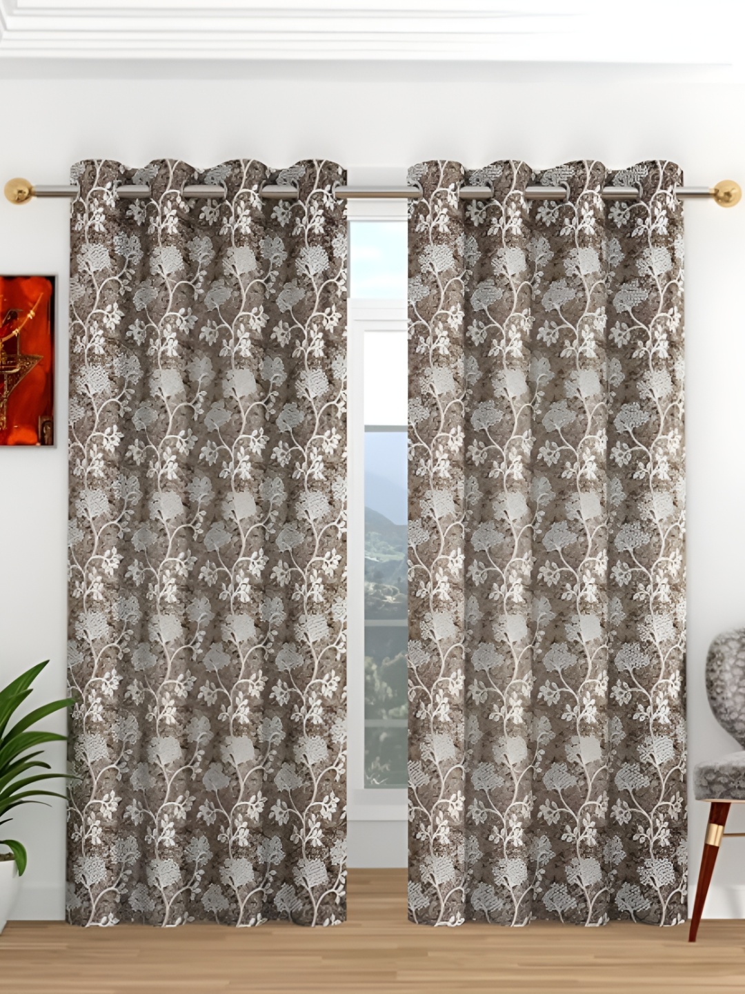 

Curtain King Abstract Flower Coffee Brown 2 Pieces Floral Door Curtain