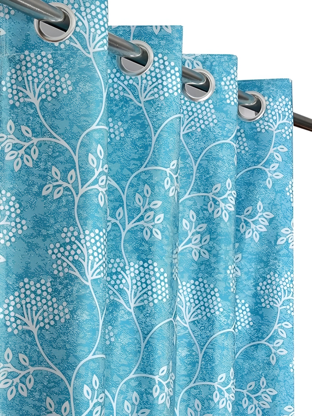 

Curtain King Turquoise Blue & White 2 Pieces Floral Regular Long Door Curtains