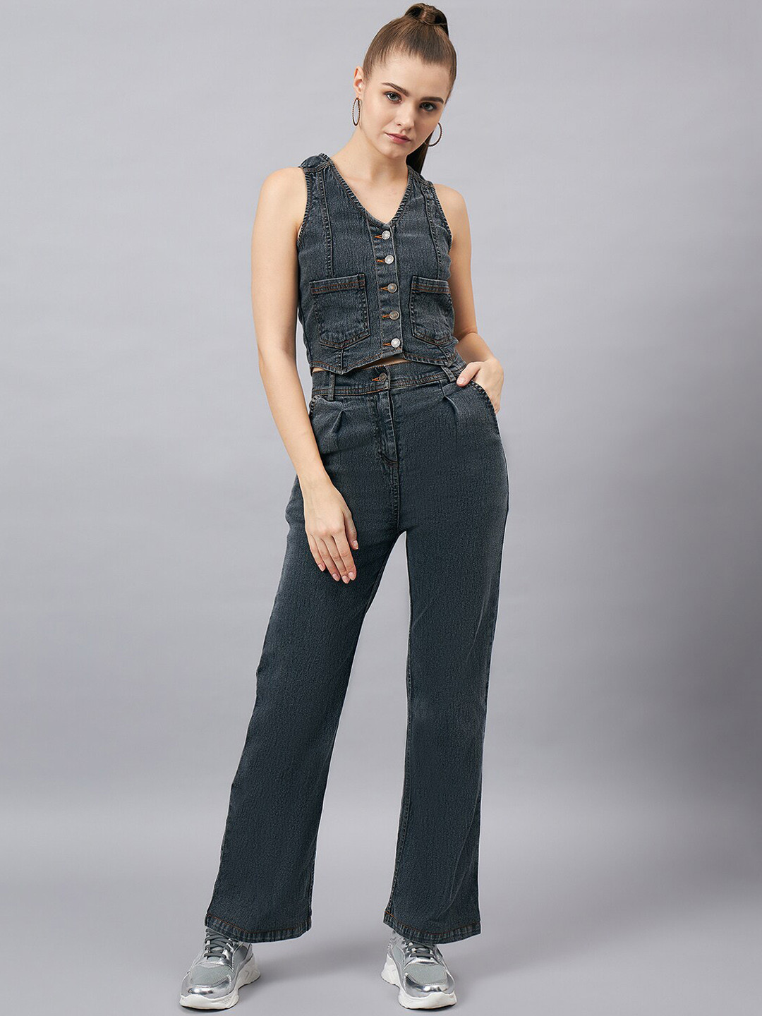 

Chemistry V-Neck Top With Flared Trouser Co-Ords, Black