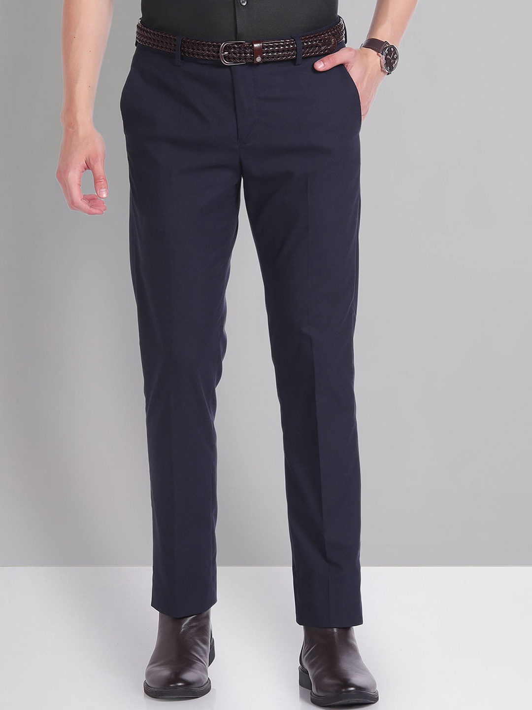 

AD By Arvind Regular Fit Solid Formal Trousers, Blue