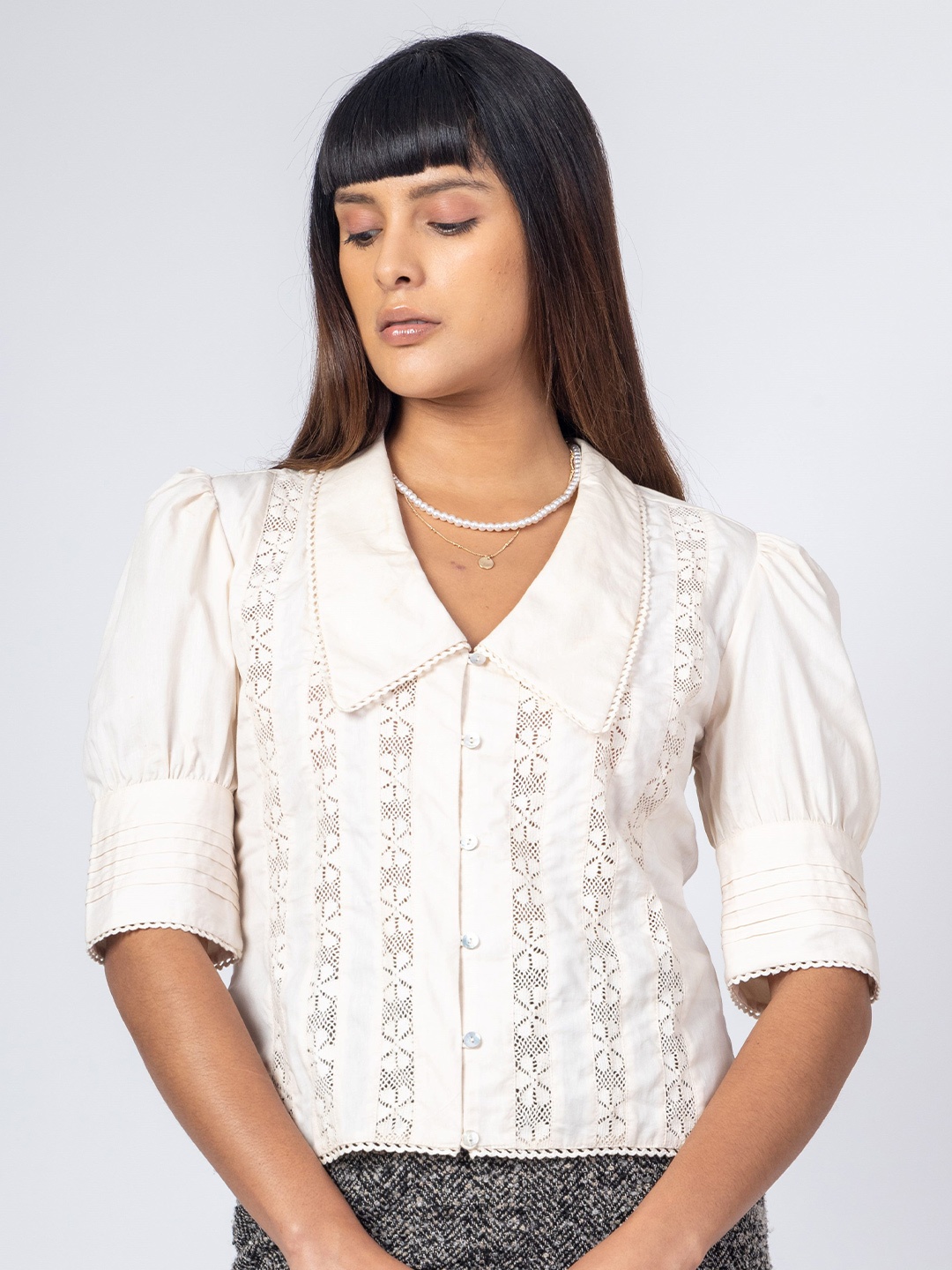 

H&M Lace Trim Vintage Top, Off white