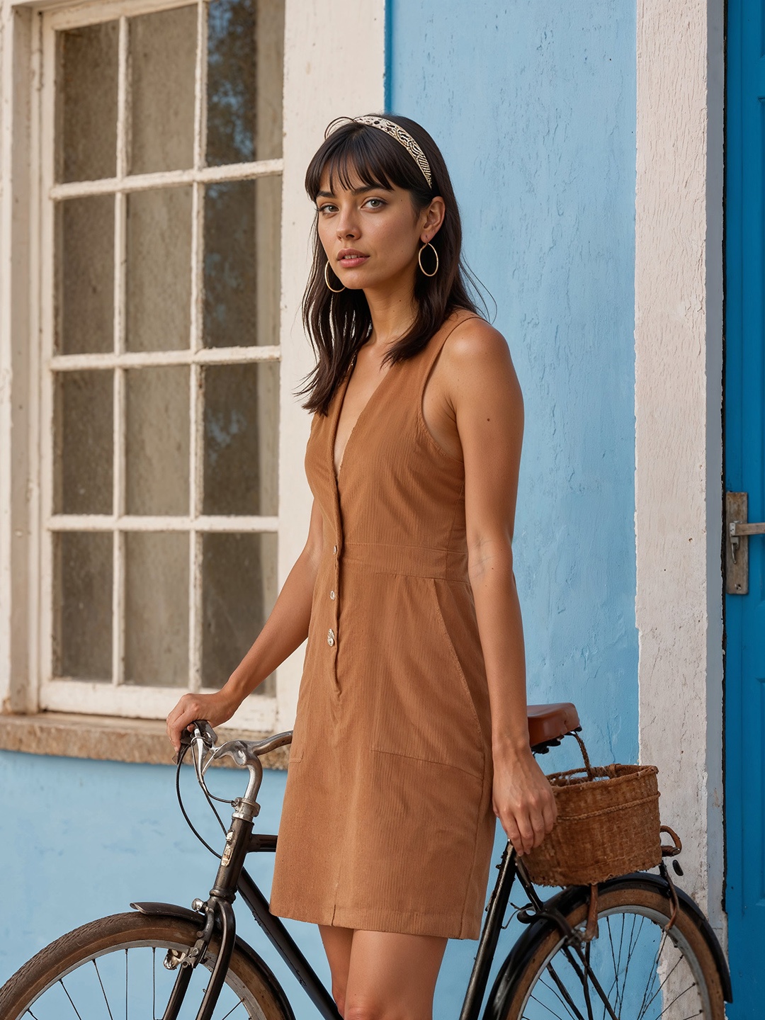 

H&M V-Neck Corduroy Dress, Brown