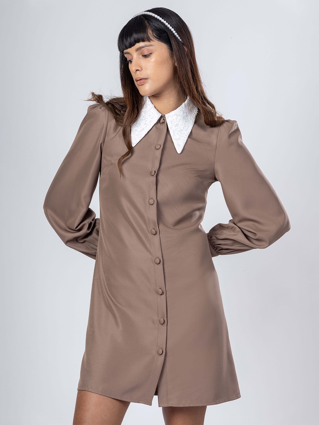 

H&M Lace Collar Button Down Dress, Brown