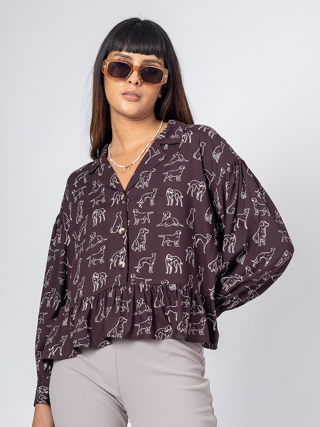 

H&M Animal Print Top, Brown