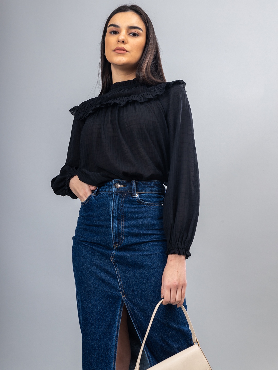 

H&M Ruching Detail Blouse, Black