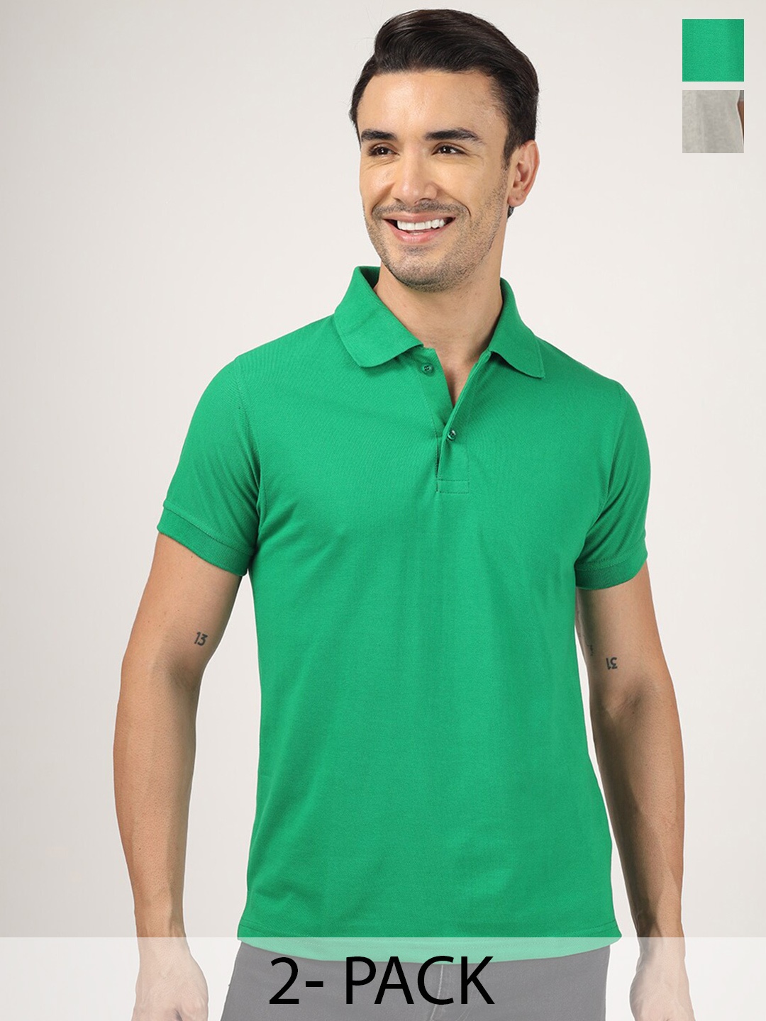 

Greylongg Pack of 2 Polo Collar Slim Fit T-shirt, Green