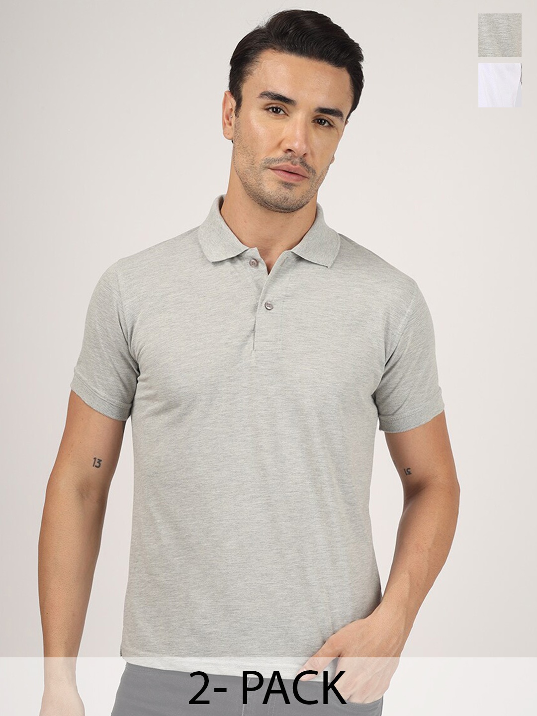 

Greylongg Pack Of 2 Polo Collar T-shirt, Grey