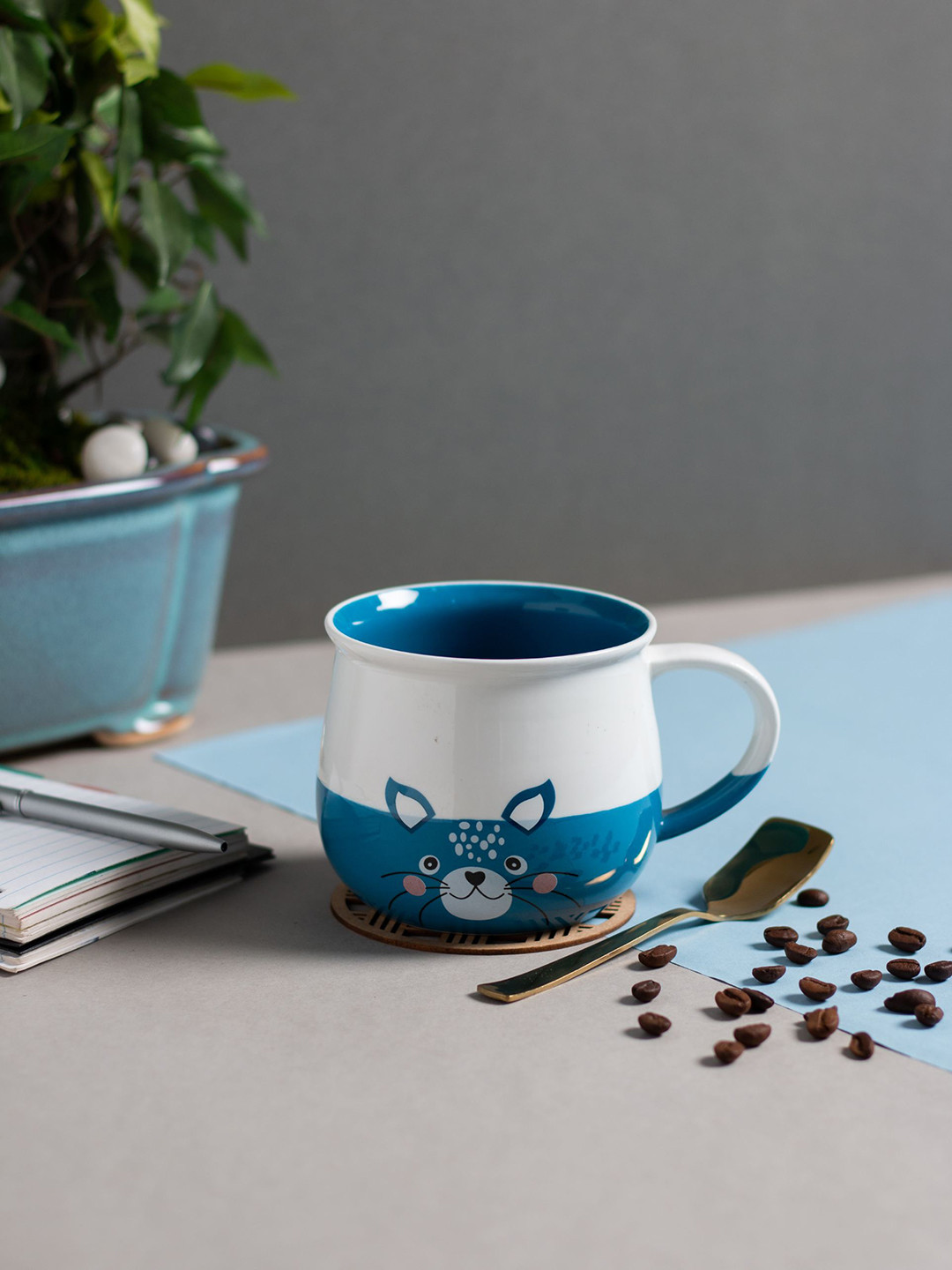 

JCPL White 2 Pieces Printed Ceramic Dishwasher Safe Glossy Coffee Mugs 350 ml
