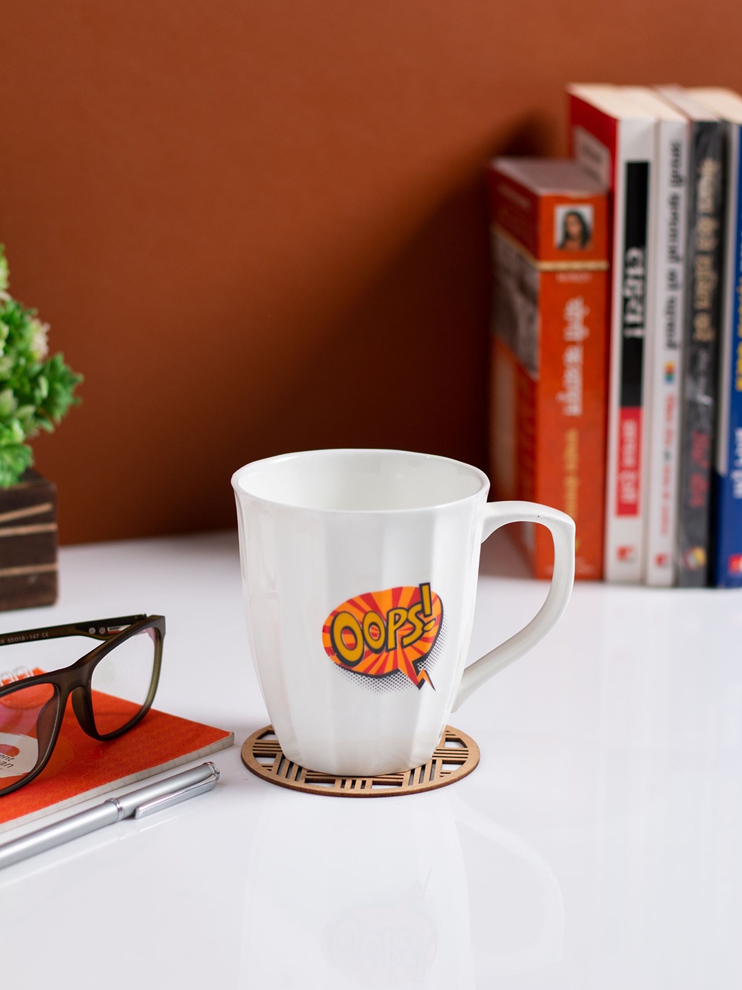 

JCPL Fine Ceramic White 2 Pieces Printed Dishwasher Safe Glossy Coffee Mugs 350 Ml