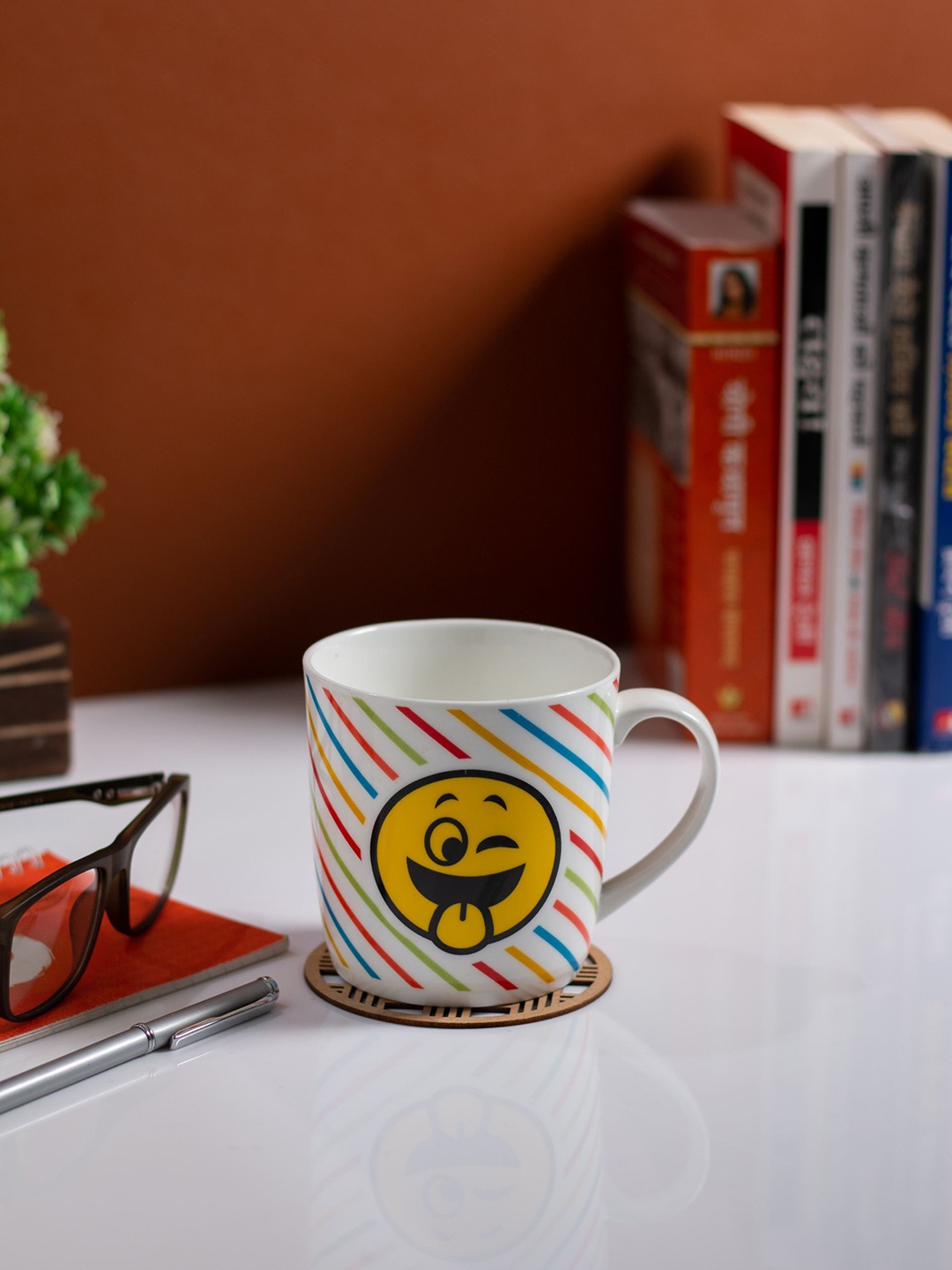 

JCPL Fine Ceramic White & Yellow 2 Pieces Printed Glossy Cups 350 Ml