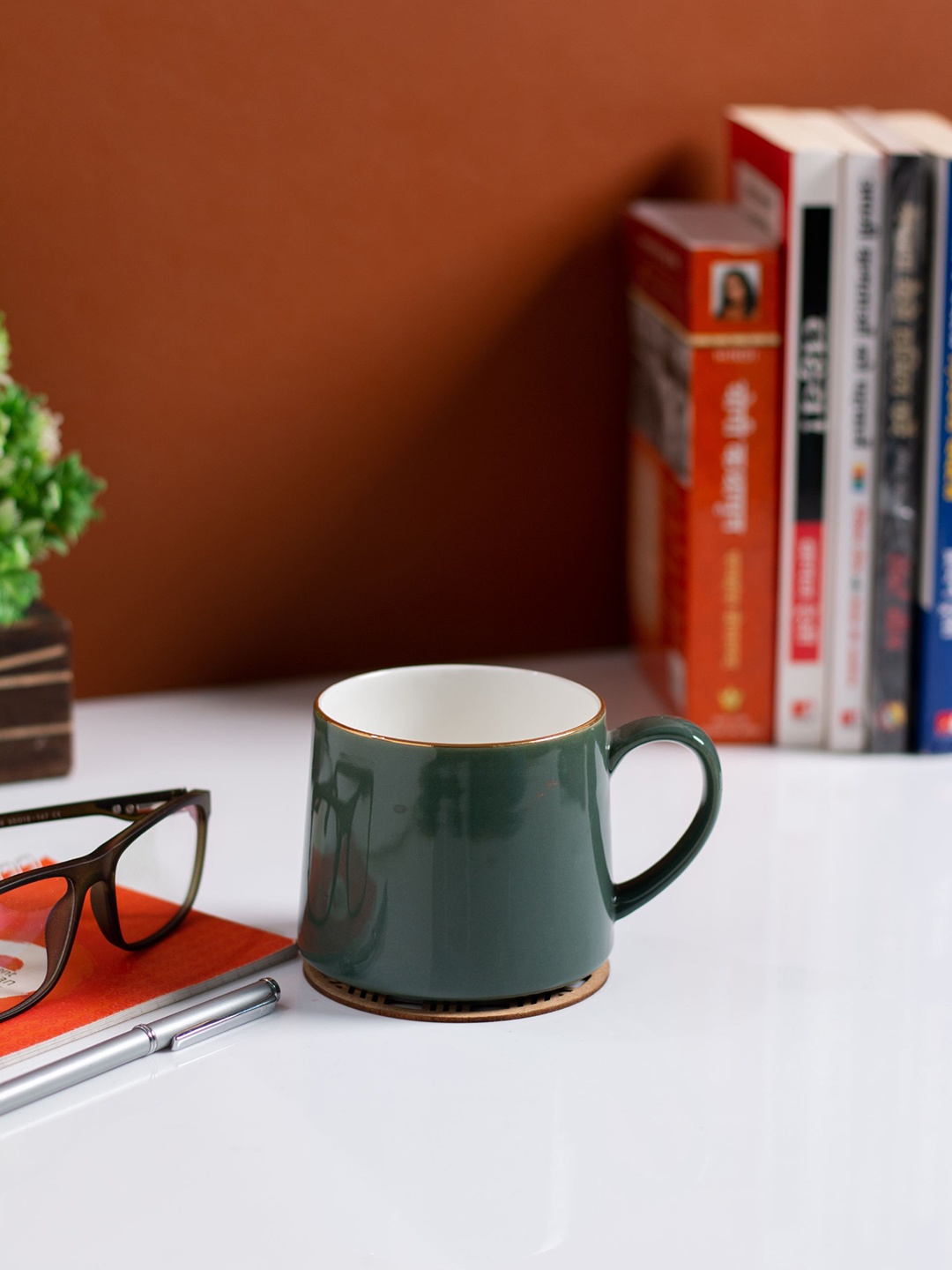

JCPL 350 Ml Fine Ceramic Green & White 2 Pieces Printed Glossy Cups