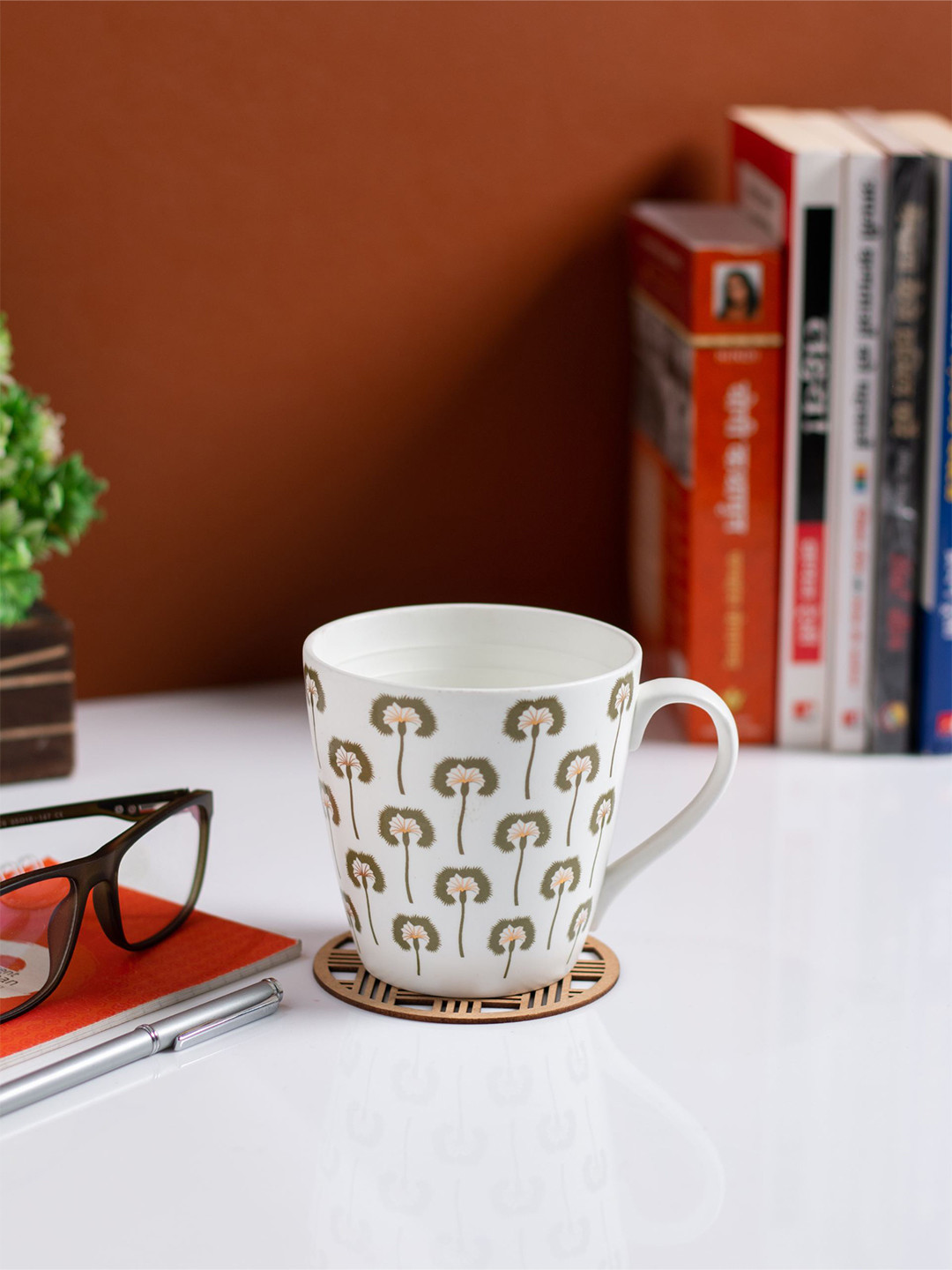 

JCPL Fine Ceramic White & Brown 2 Pieces Printed Glossy Cups 350 Ml