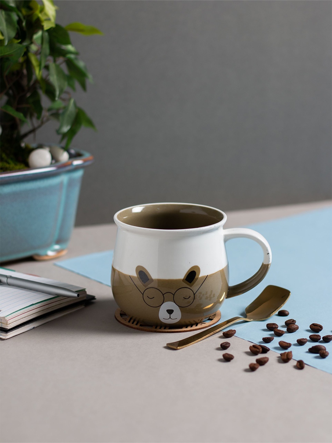 

JCPL White & Brown 2 Pieces Printed Ceramic Glossy Cups 350 ml