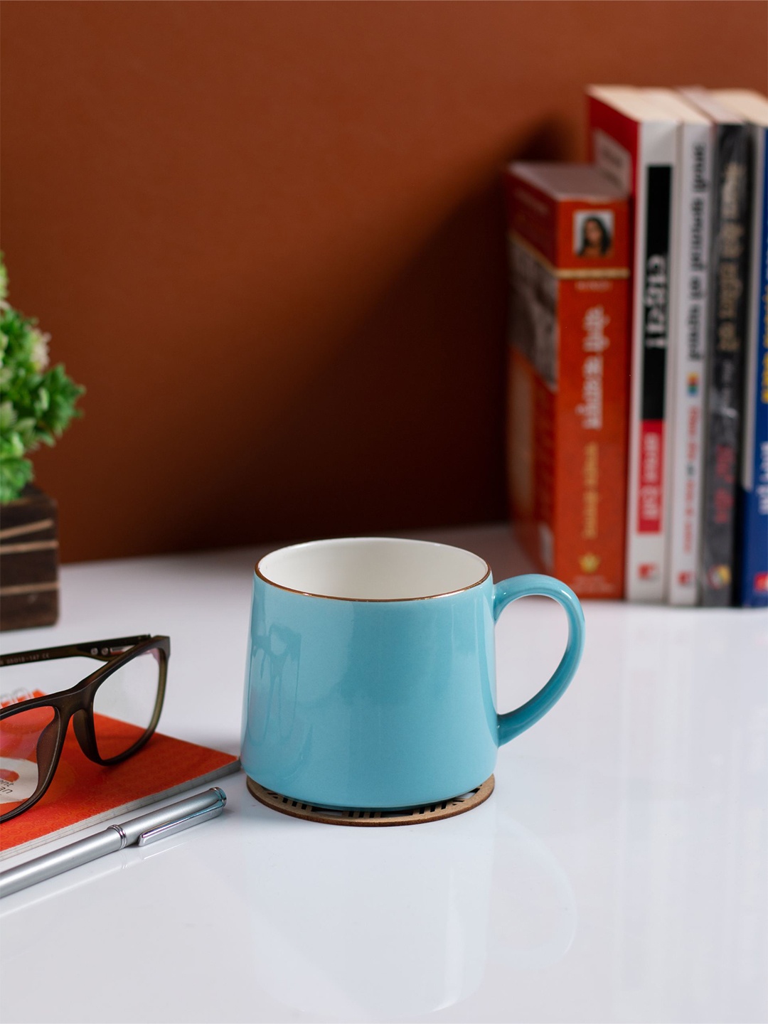 

JCPL JCPL Fine Ceramic White & Blue 2 Pieces Glossy Milk & Coffee Mugs 350 Ml Each