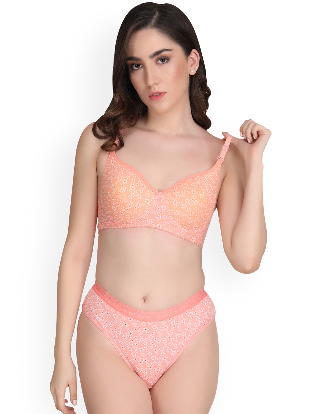 

Liigne Floral Printed Padded Lingerie Set, Orange