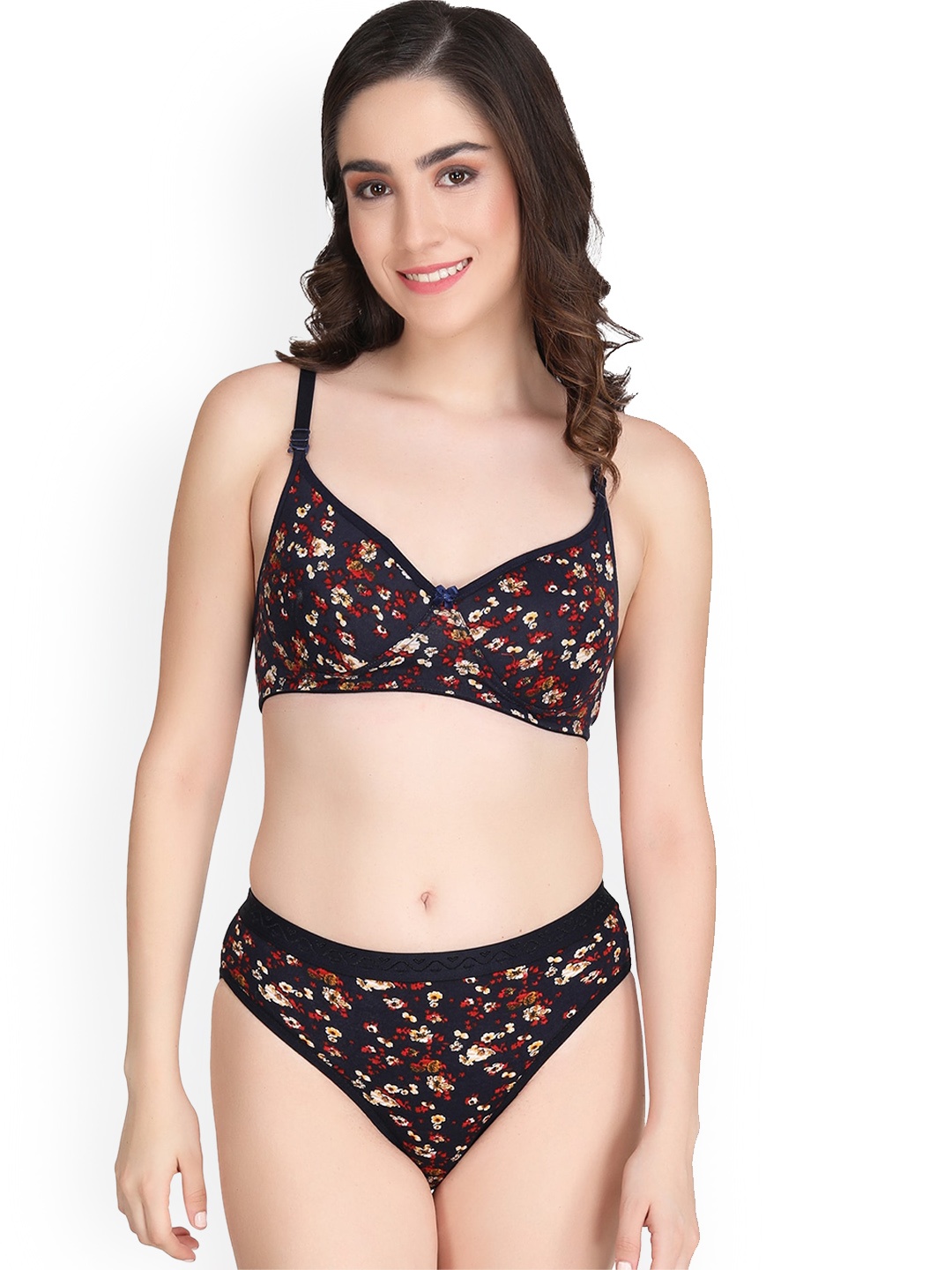 

Liigne Printed Padded Lingerie Set, Black