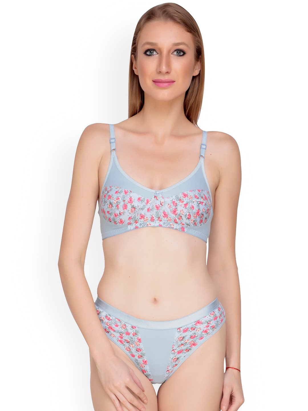 

Liigne Printed Lightly Padded Lingerie Set, Grey