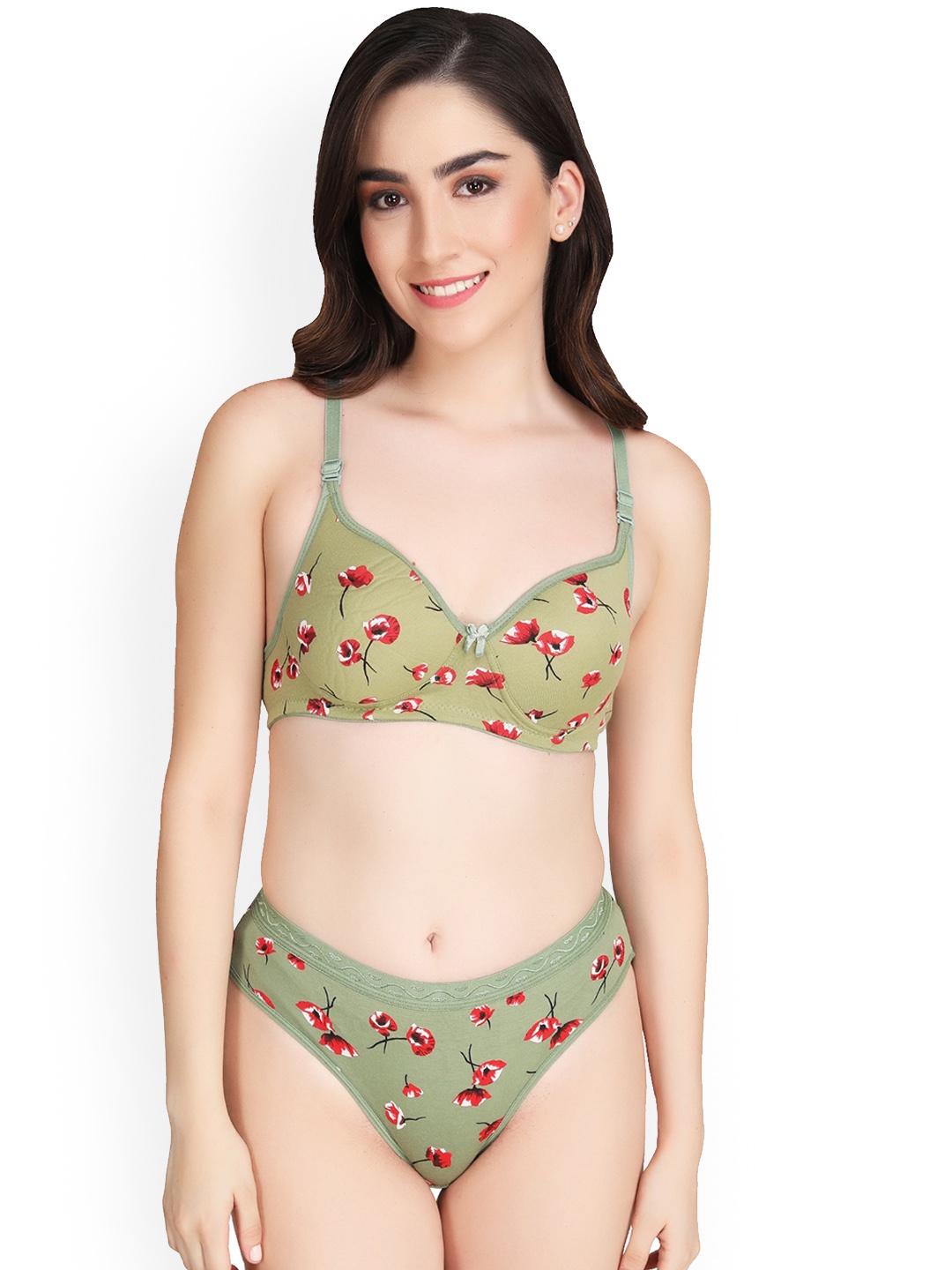 

Liigne Printed Padded Everyday Lingerie Set VC0352, Green