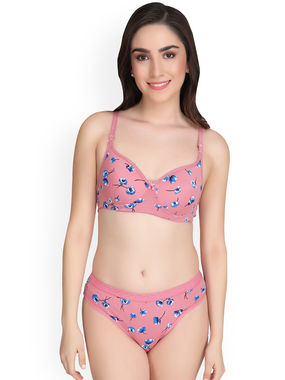 

Liigne Printed Padded Lingerie Set, Pink