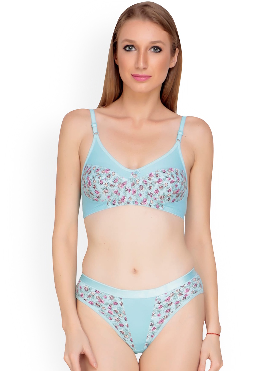 

Liigne Printed Lightly Padded Lingerie Set, Blue