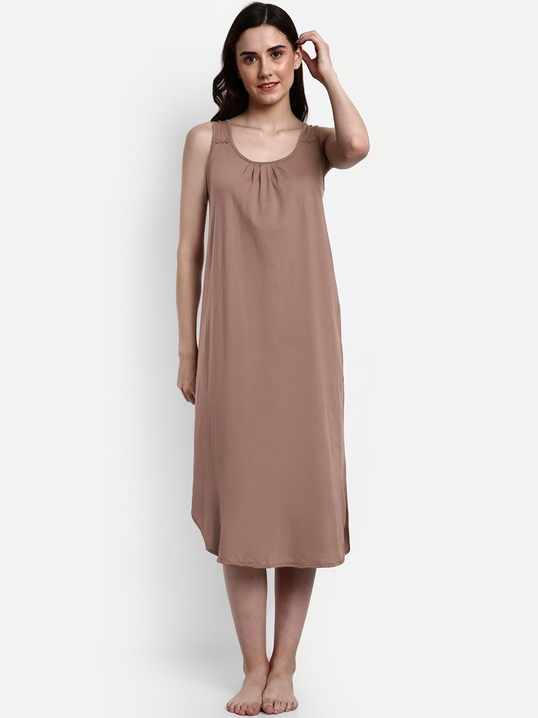 

BLAZON Sleeveless Pure Cotton Nighty Full Slip, Brown