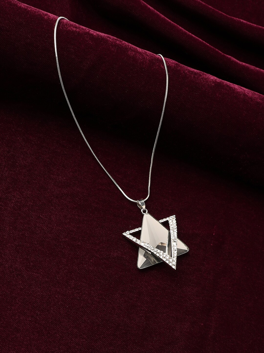 

SOHI Silver-Plated Stone-Studded Star Shaped Pendant