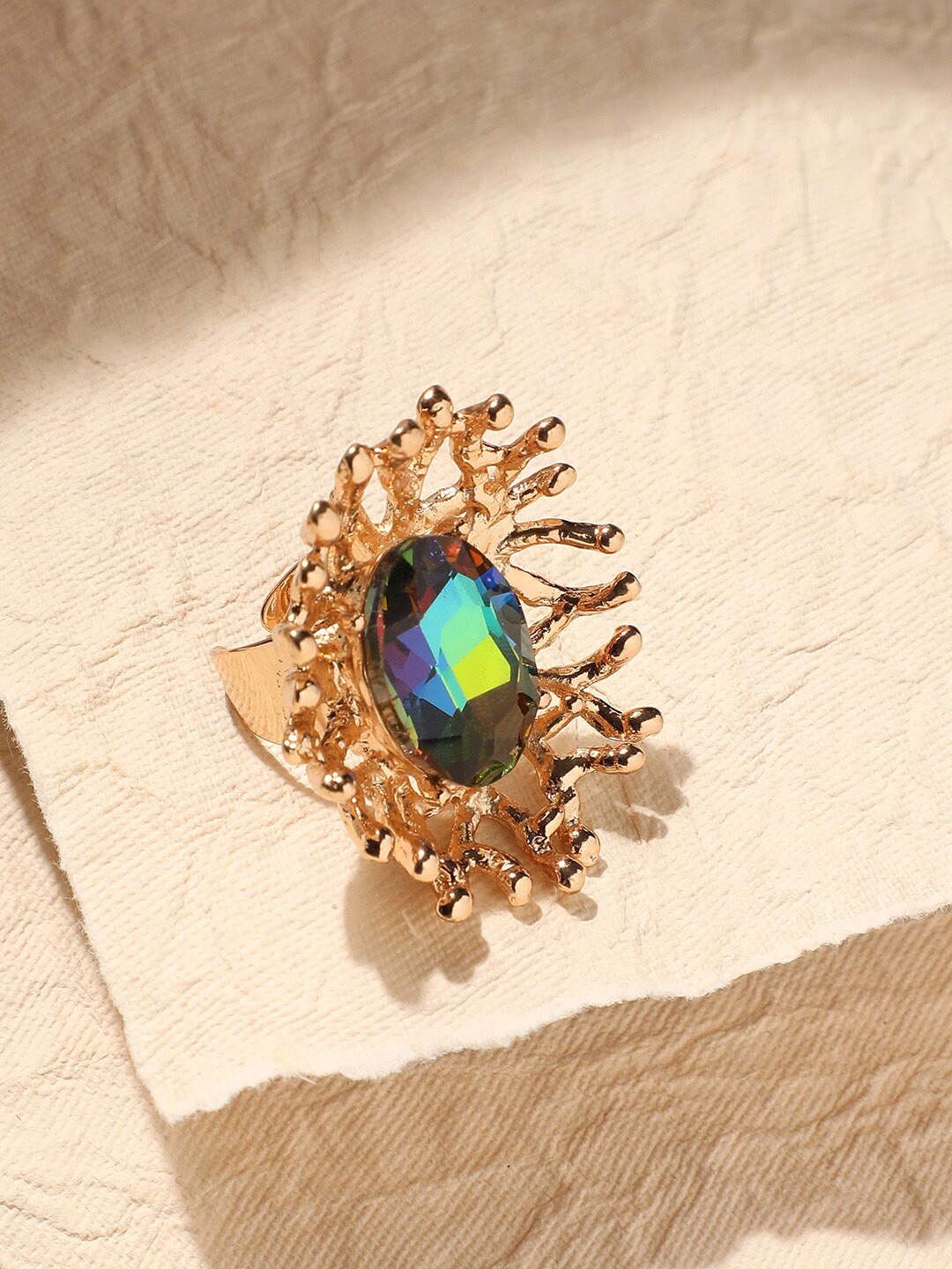 

SOHI Gold-Plated Stone-Studded Tentacles Statement Finger Ring