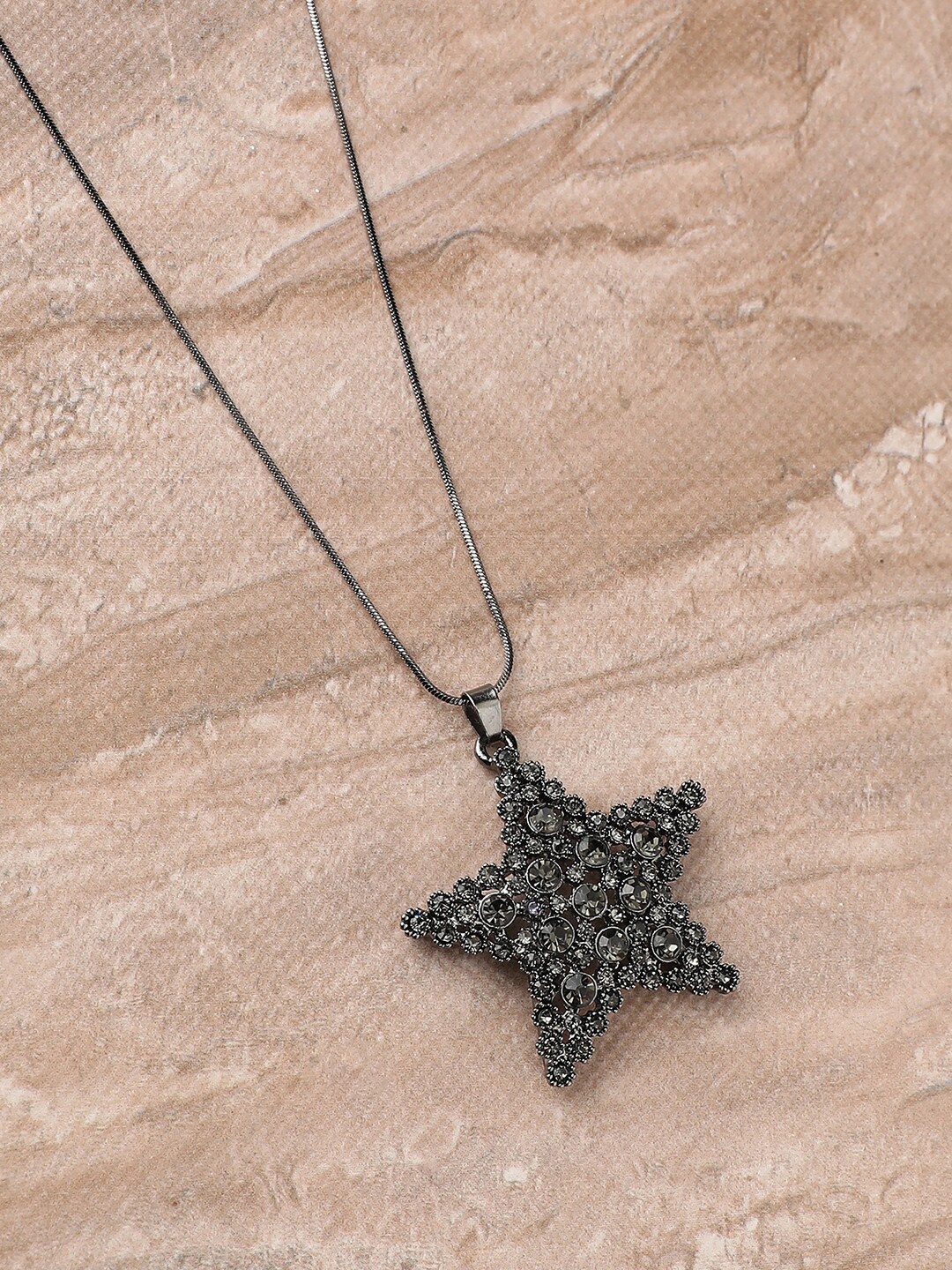 

SOHI Silver-Plated Stone-Studded Star Shaped Pendant with Chain