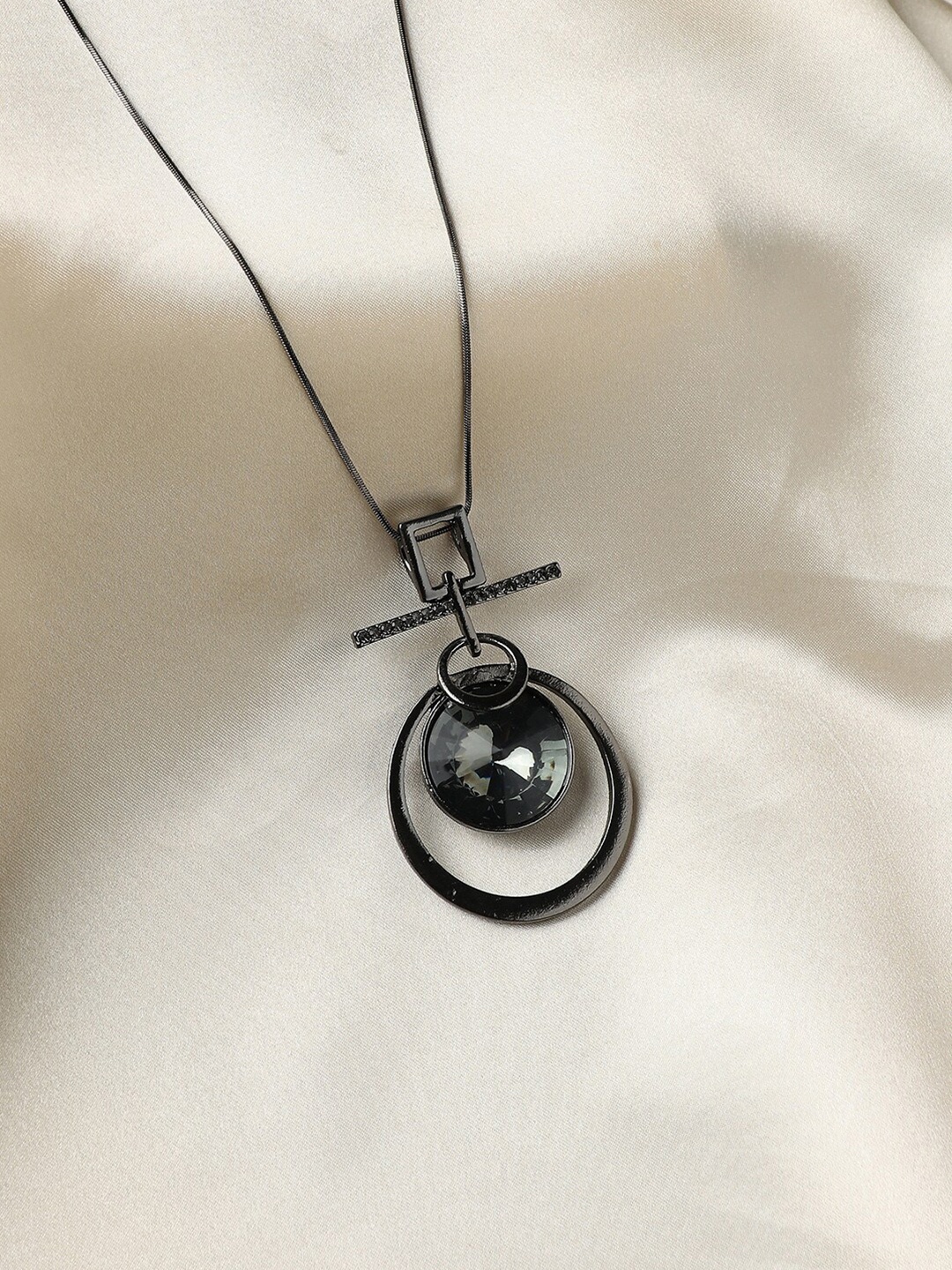 

SOHI Silver-Plated Circular-Shaped Stones-Studded Pendants with Chains