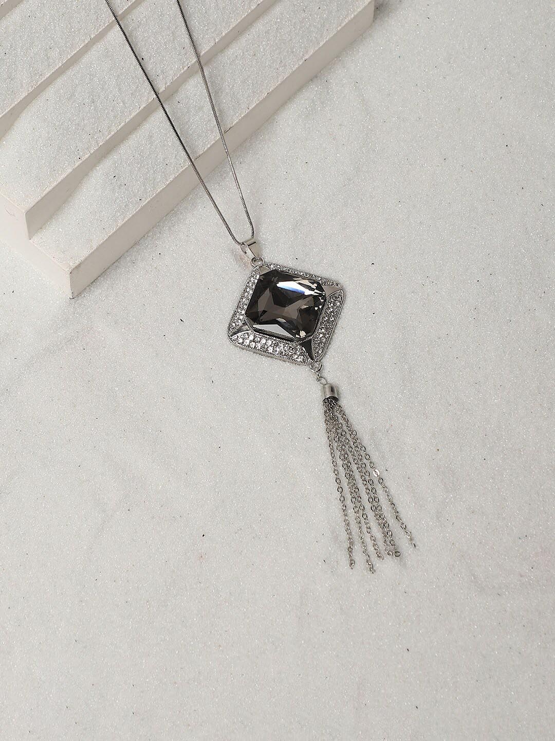 

SOHI Silver-Plated Stone Studded Pendant Necklace With Tasseled Detail