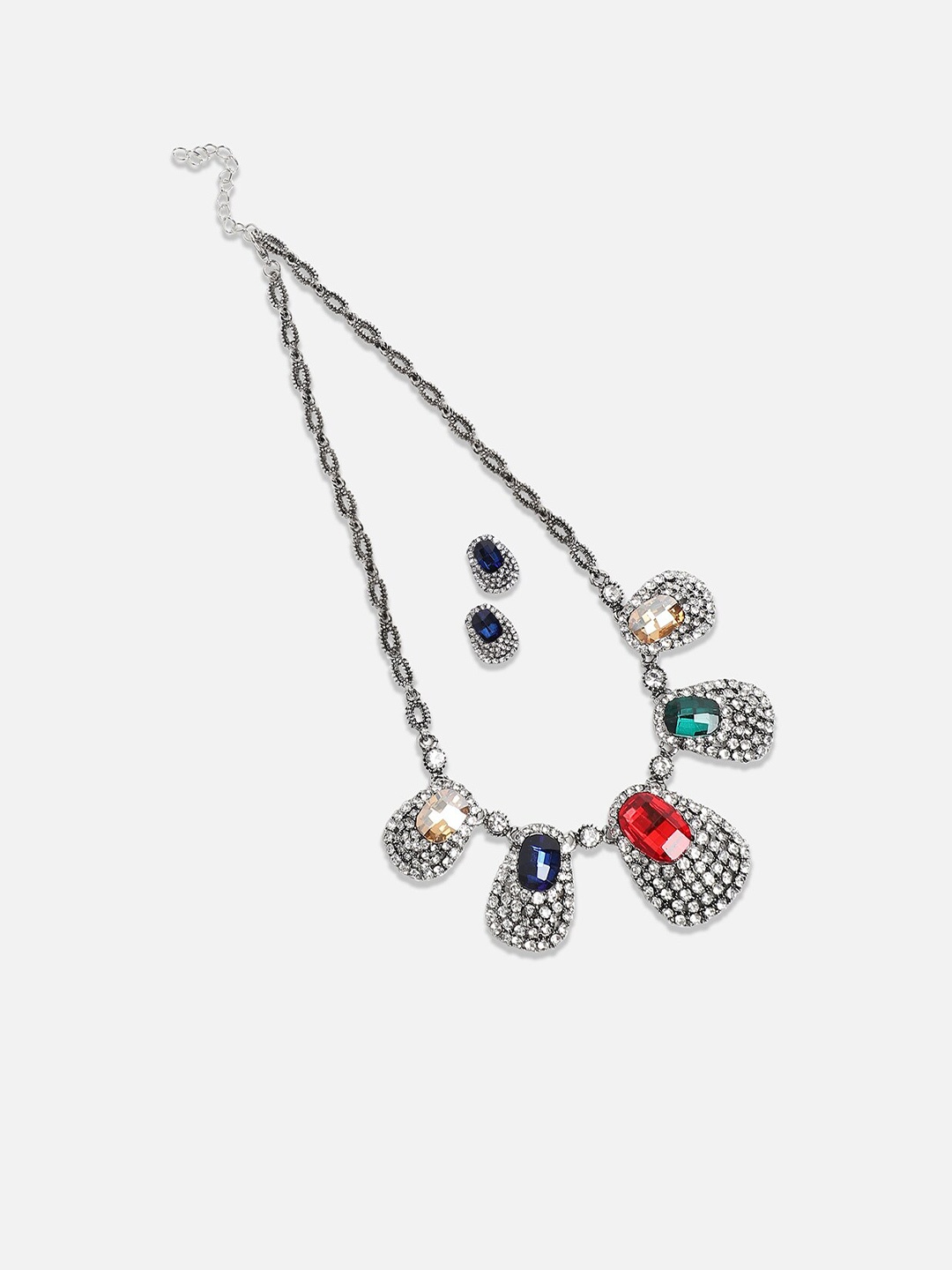 

SOHI Silver-Plated Crystal-Stones Studded Jewellery Set